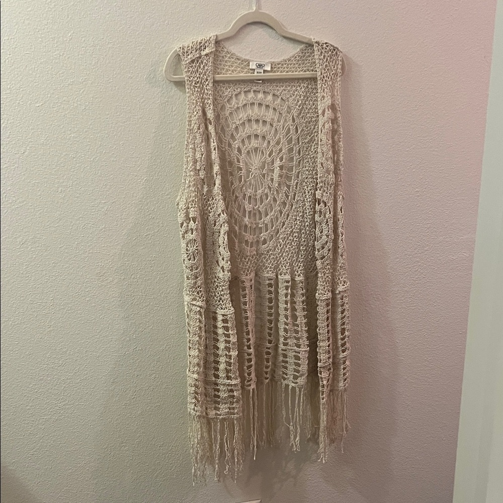 Cato Cream Crochet Vest with Fringe
